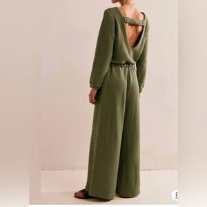 Free People beach Cozy Olive Green terry cloth Jumpsuit